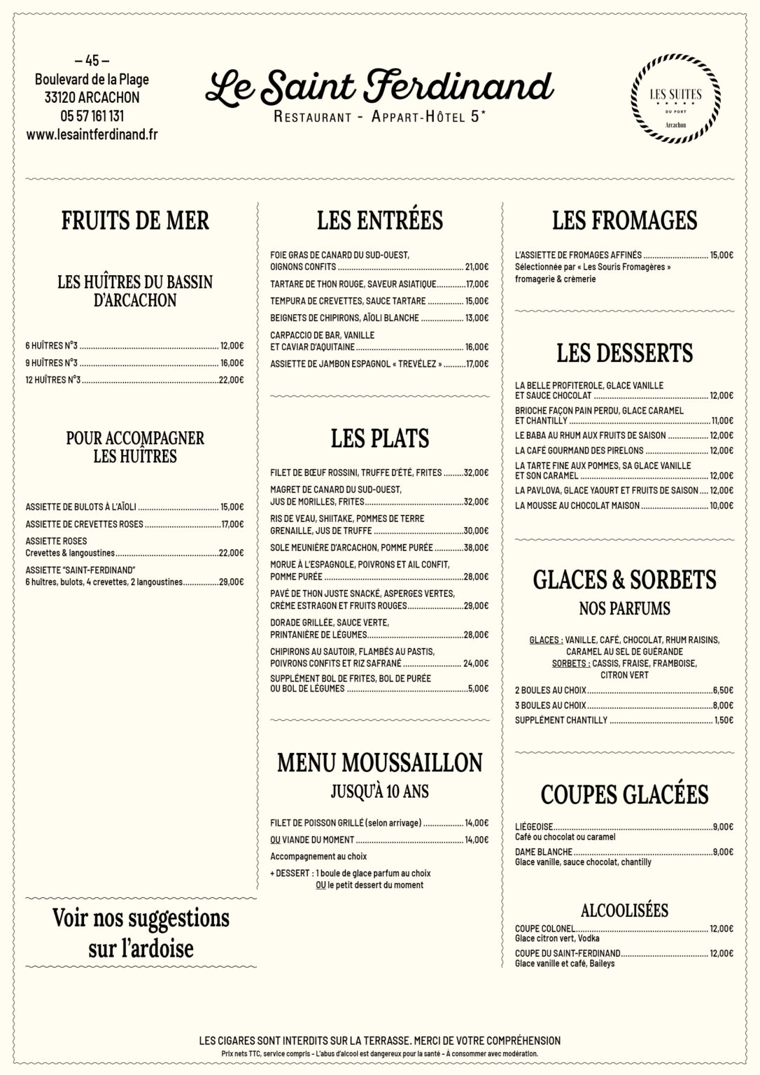 Carte - restaurant - Le Saint Ferdinand